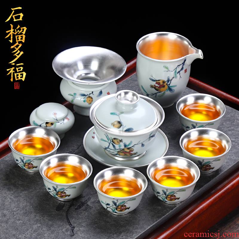 Kung fu tea set silver home office contracted Japanese ceramic cups tea ware tureen gift boxes