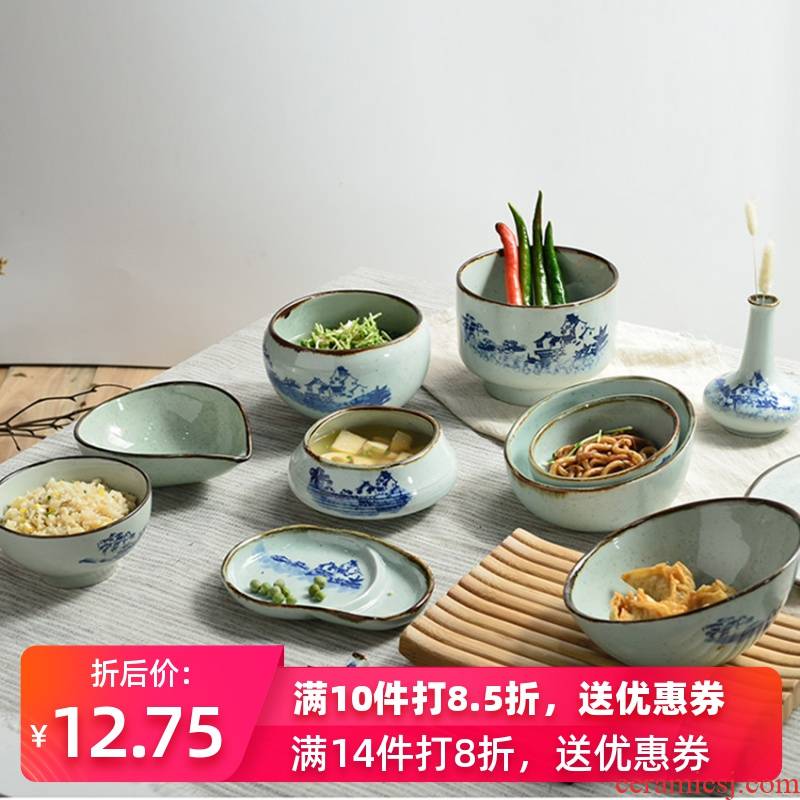 Three Japanese ceramics creative dishes characteristics tableware inclined family deep bowl of soup bowl of individual character dining - room tall foot cup noodles bowl