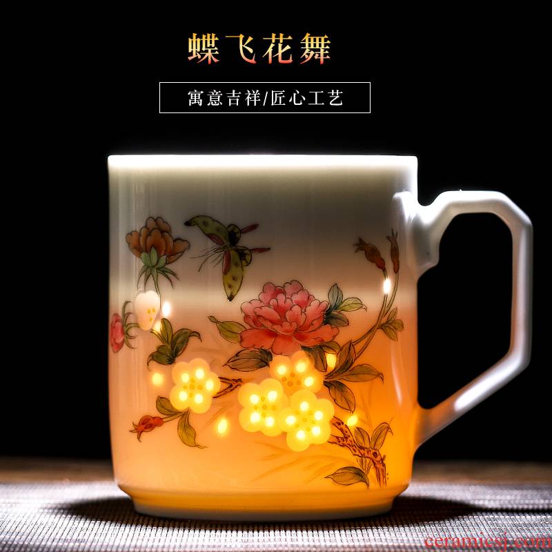Jingdezhen ceramic hand - made pastel and exquisite tea cups with cover pure manual office home tea cups with cover