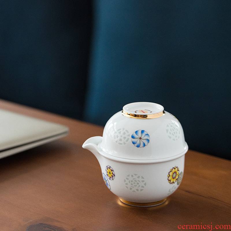 Jingdezhen jade BaiLingLong single travel tea set a pot of a portable crack cup with a cup of tea
