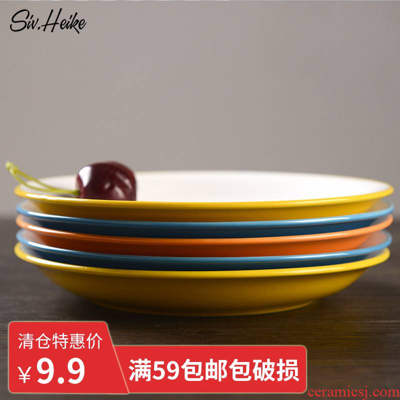 European Japanese creative ceramic dish plate beefsteak snacks flat disc plate deep big plate plate