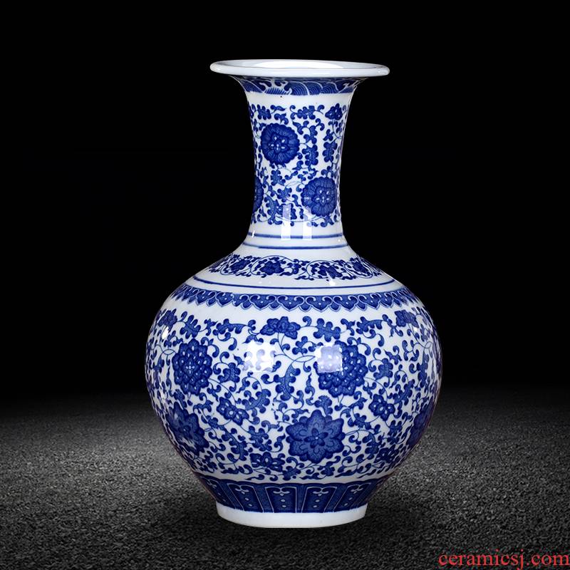 Blue and white porcelain of jingdezhen ceramics vase archaize sitting room rich ancient frame ceramic decoration of Chinese style household furnishing articles