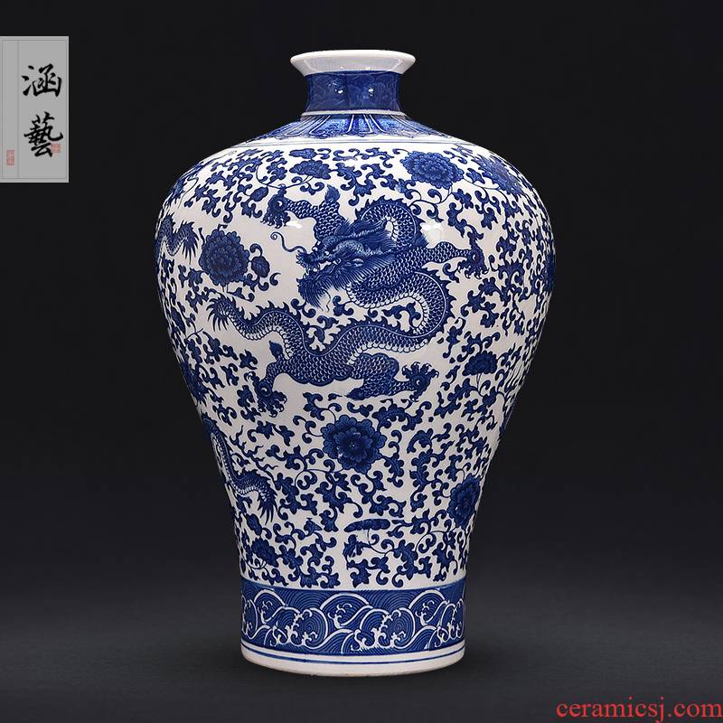 Blue and white porcelain of jingdezhen ceramics antique vases, flower arranging the sitting room of Chinese style household decorate gifts TV ark, furnishing articles