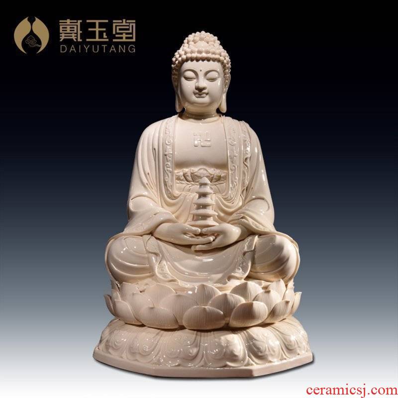 Western Yutang dai ceramic furnishing articles 18 "three holy tathagata antique jade huang amitabha Buddha D06-39
