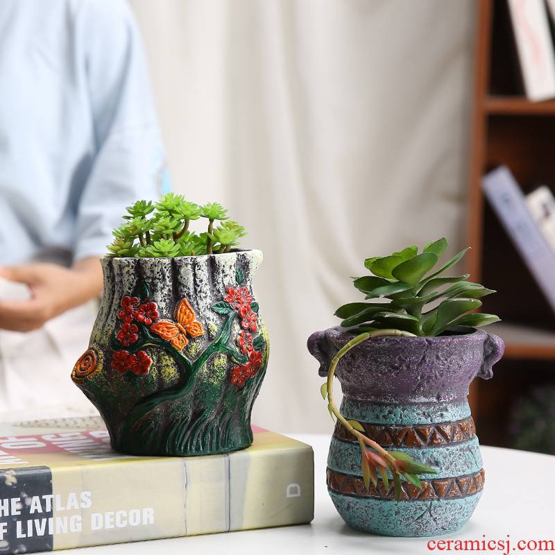 Fleshy green plant ceramic flower pot European contracted move potted flower implement small old running the ceramic flower pot green plant orchid