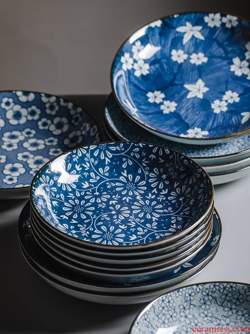 Jingdezhen Japanese ceramics tableware suit 7 inches deep dish dish dish creativity under the glaze color of circular plate