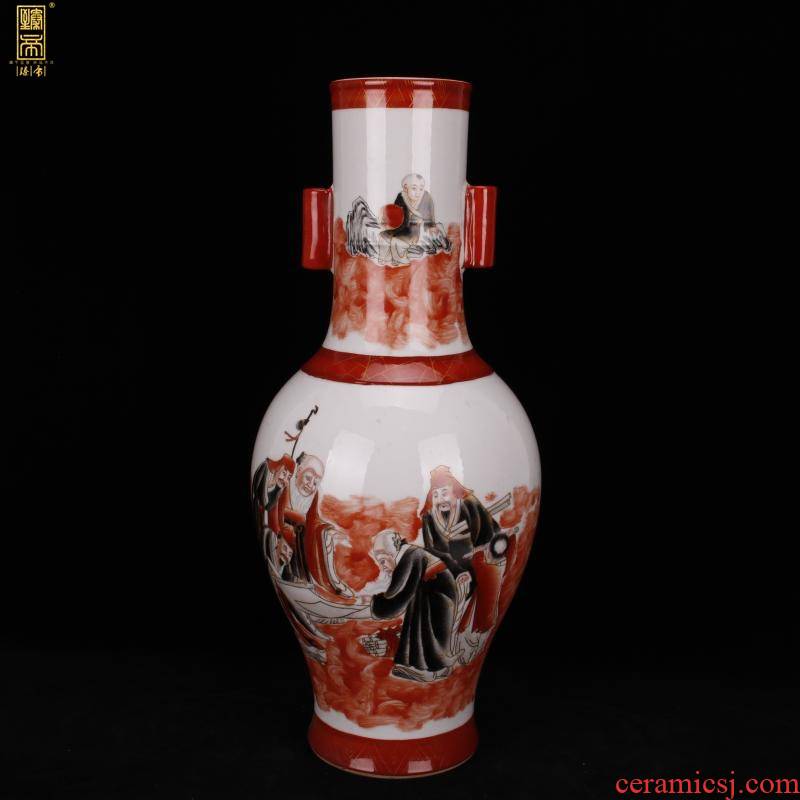 Jingdezhen double ears all hand - made 巩红 color ink characters grade imitation the qing xianfeng antique antique collection boutique furnishing articles