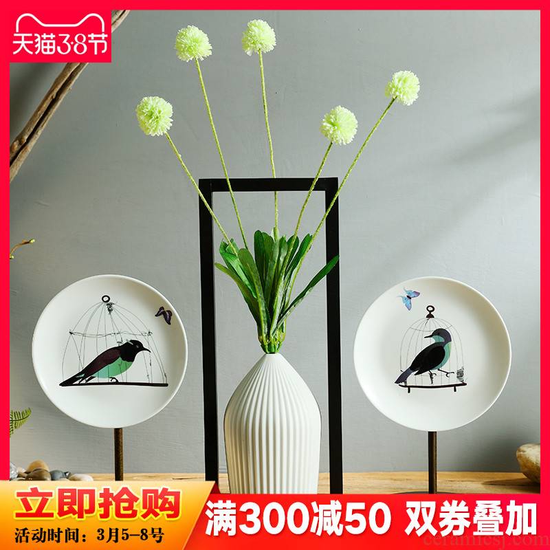 New Chinese style example room living room TV cabinet decoration porch place to live in a creative painting of flowers and ceramic crafts