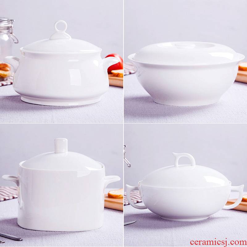 Ipads China jingdezhen ceramic white ribbon soup pot cover large household pot soup basin healthy environmental protection