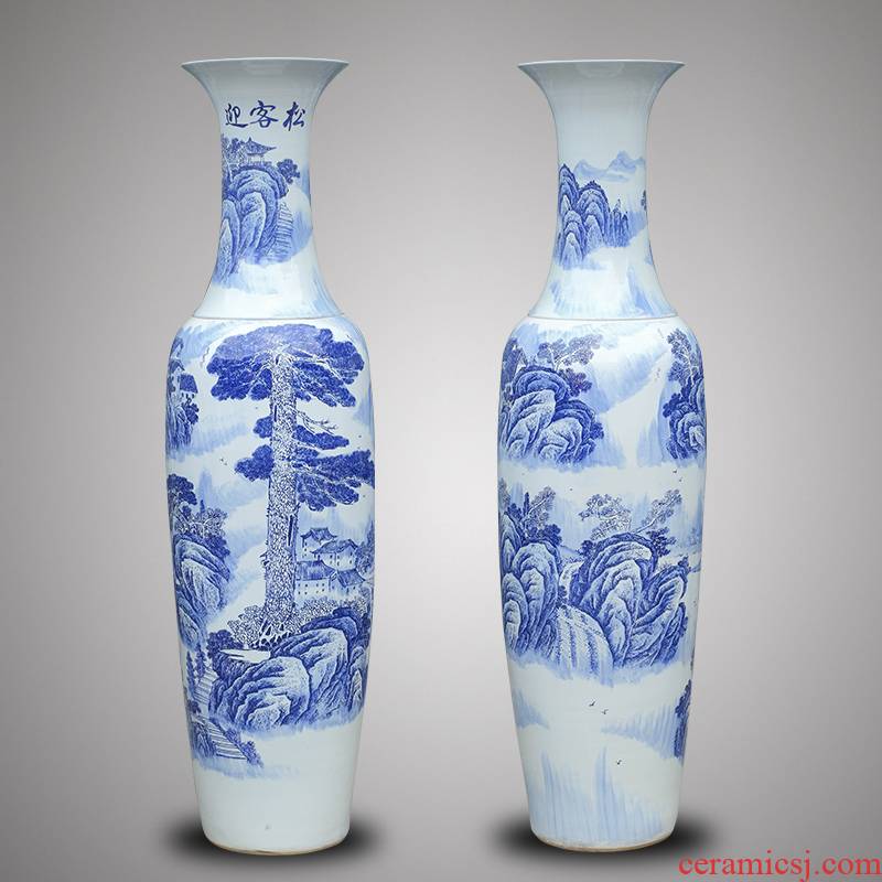 1 m 6 antique porcelain of jingdezhen ceramics "guest - the greeting pine" of large vases, antique Chinese style hotel furnishing articles