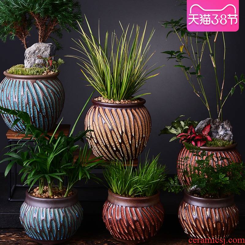 Old coarse pottery flowerpot ceramics violet arenaceous mud rock, fleshy creative Old running the wholesale to sell meat meat plant bonsai POTS restoring ancient ways