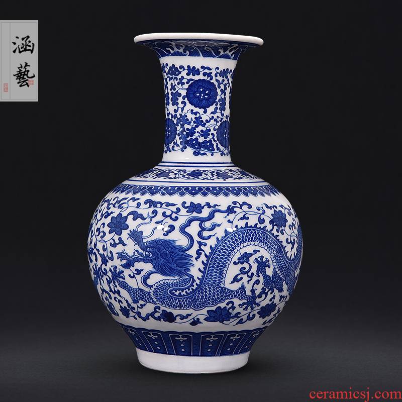 Jingdezhen ceramic flower arranging archaize sitting room place vase modern Chinese TV ark, of blue and white porcelain home decoration