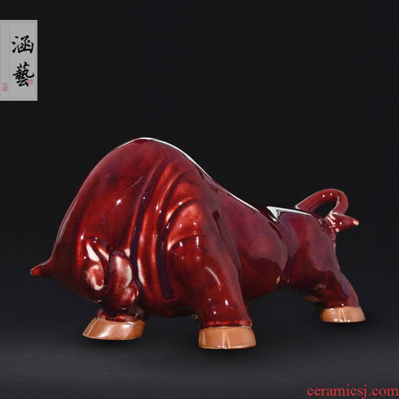 Jun porcelain of jingdezhen ceramics up with ruby red bull sitting room furniture natural variable gift handicraft furnishing articles
