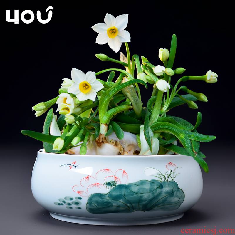 Celadon hand - made refers to flower pot ceramic contracted desktop nonporous hydroponic plant containers grass cooper large bowl lotus POTS