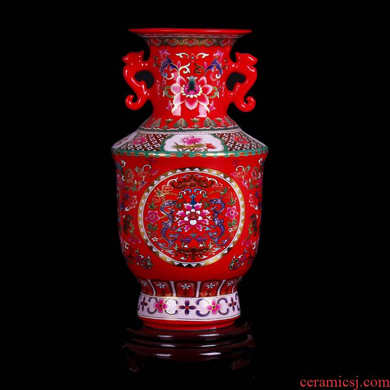 Archaize of jingdezhen ceramics colored enamel ears rich ancient frame vase home sitting room adornment handicraft furnishing articles