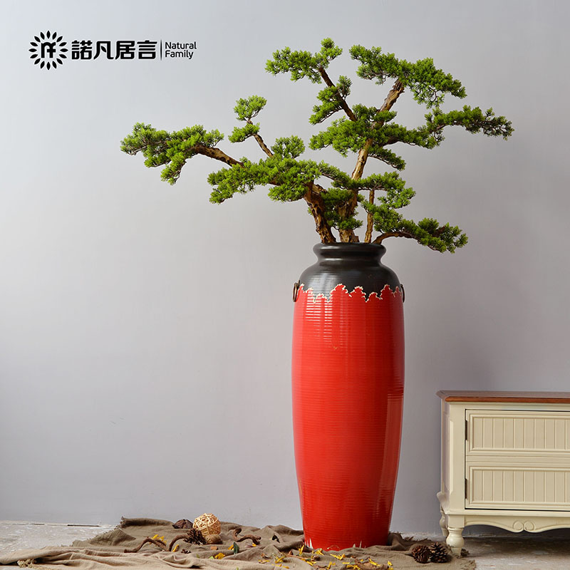 Pine branches floral combination floor ceramic vase suit Chinese grand hotel club flower arranging furnishing articles in the living room