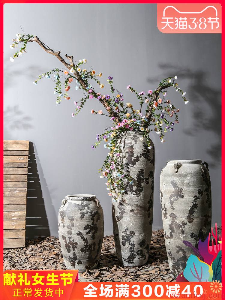Jingdezhen ceramic landing simulation flower arranging flower implement large vase retro home decoration decoration imitates old pottery