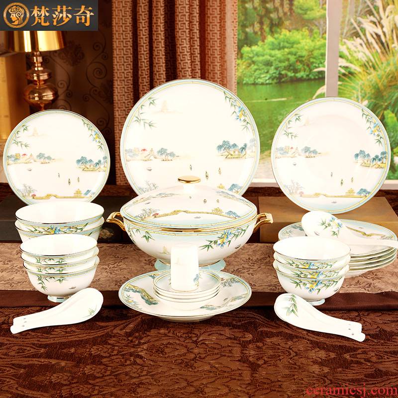 30 bowls skull plate suit household European - style key-2 luxury six combination dishes dishes cutlery set a housewarming gift