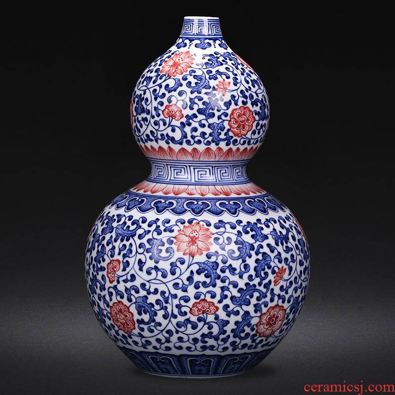 Jingdezhen ceramics hand - made gourd of blue and white porcelain vase furnishing articles sitting room flower arranging Chinese style household decorative arts and crafts