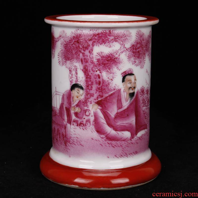 Jingdezhen imitation the qing xianfeng years antique antique pure hand - made brush pot carmine boutique four desk art furnishing articles