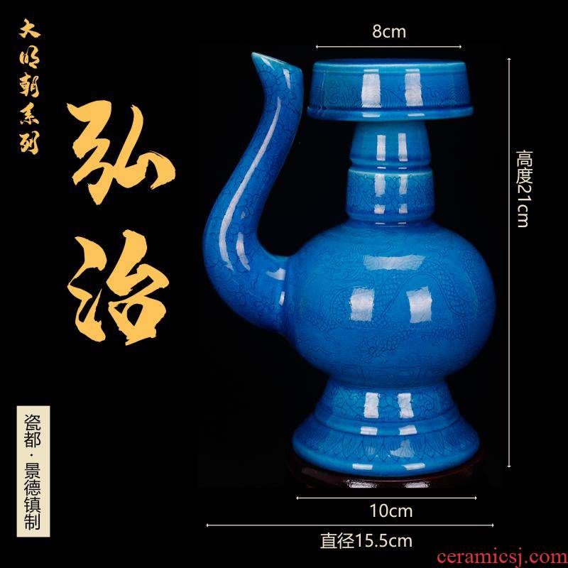 Jingdezhen imitation Ming hongzhi antique antique blue glaze carved dragon Ben pot of Chinese antique old items furnishing articles