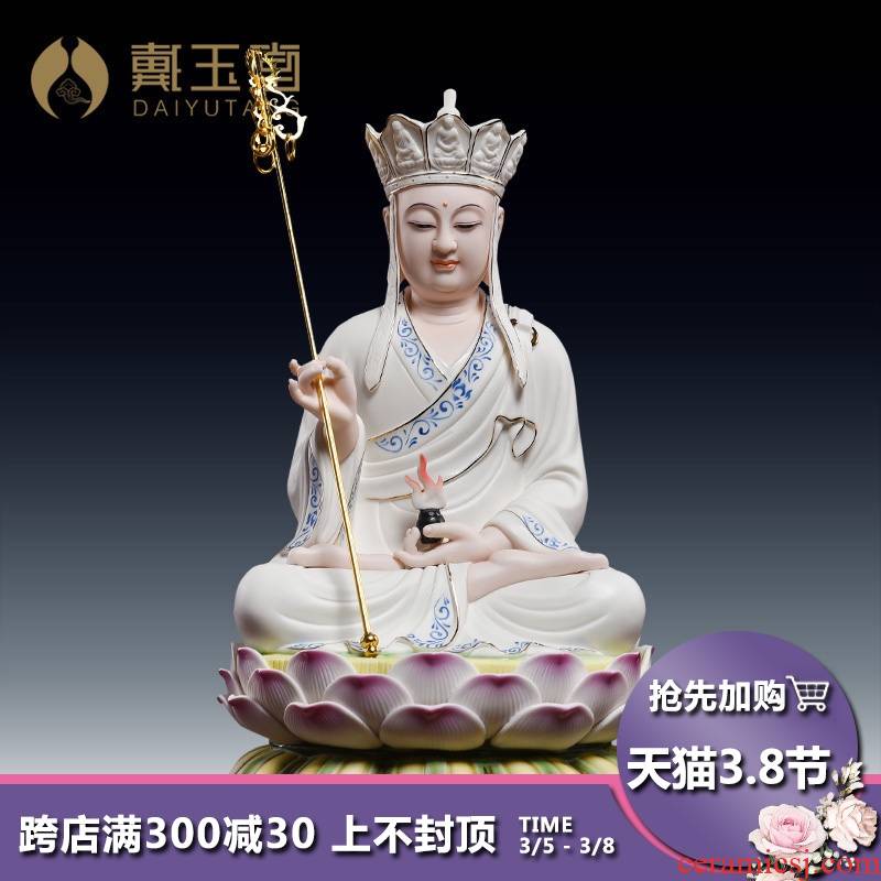 Yutang dai dehua ceramic Buddha handicraft furnishing articles/blue and white lotus D16-57 earth treasure bodhisattva