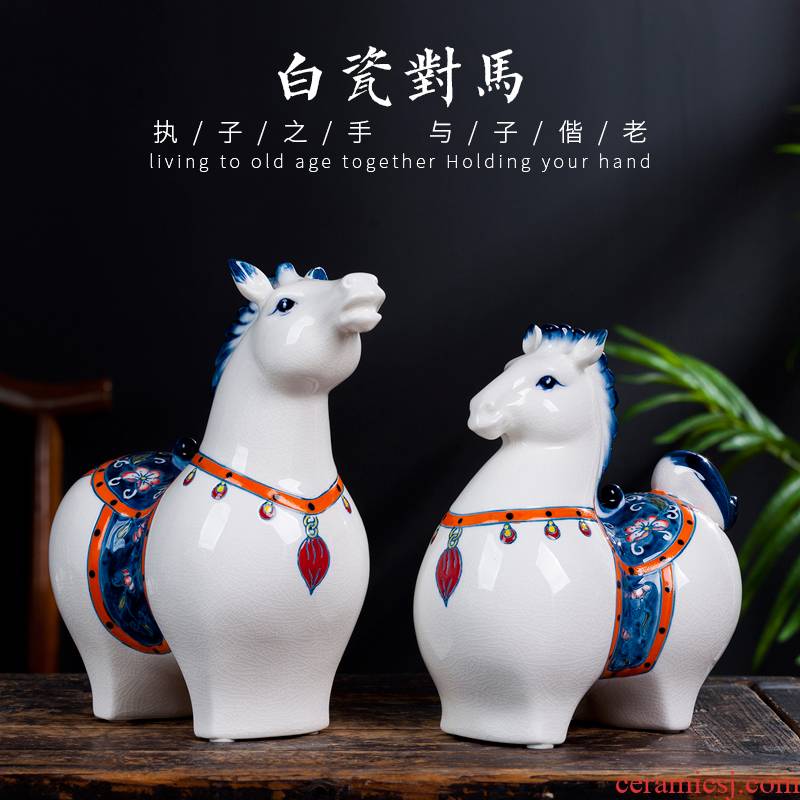 Jingdezhen ceramics zodiac white porcelain horse furnishing articles sitting room of Chinese style household study creative decorative arts and crafts