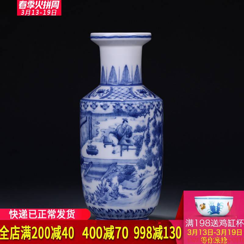 Antique vase of blue and white porcelain of jingdezhen ceramics flower rich ancient frame of new Chinese style is classic the sitting room porch furnishing articles
