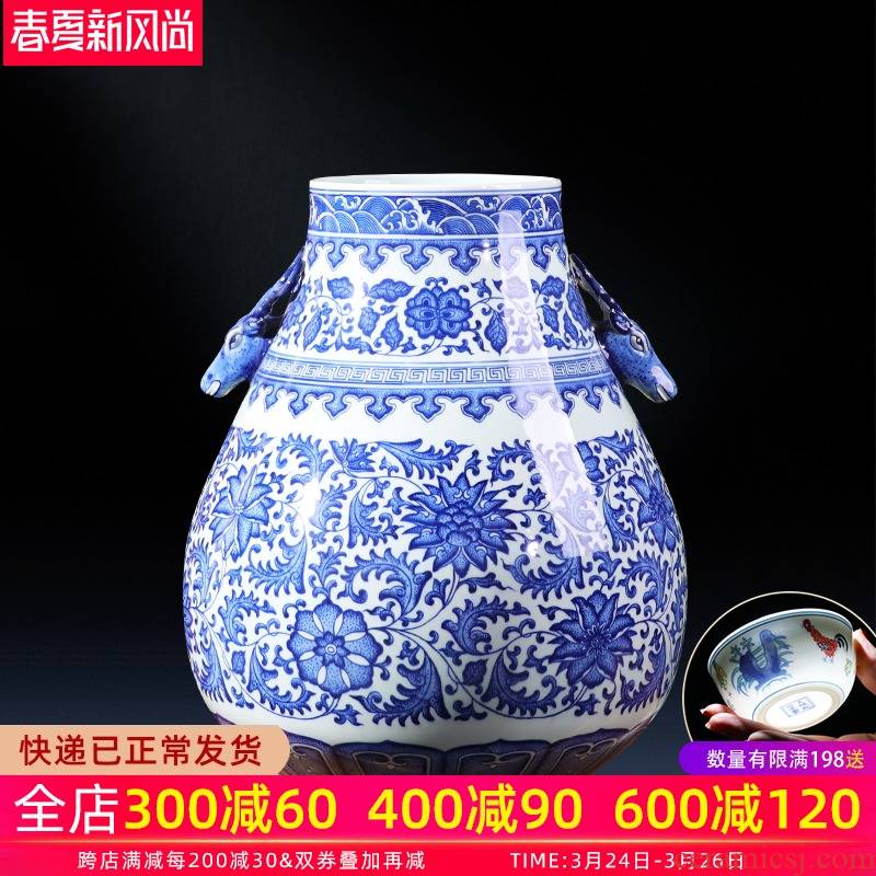 Large f barrel of blue and white porcelain vase archaize porcelain of jingdezhen ceramics son be born home furnishing articles sitting room decoration