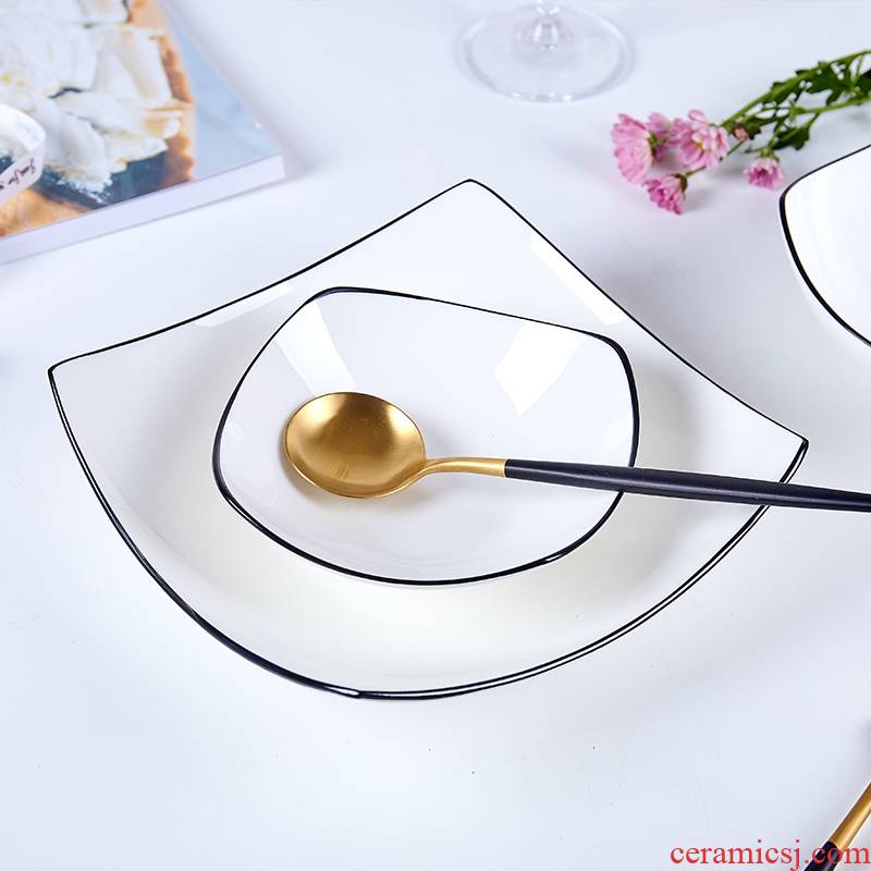 Jingdezhen porcelain ipads black rim creative household contracted ceramic tableware Nordic bowl dish dish square plate plate plate