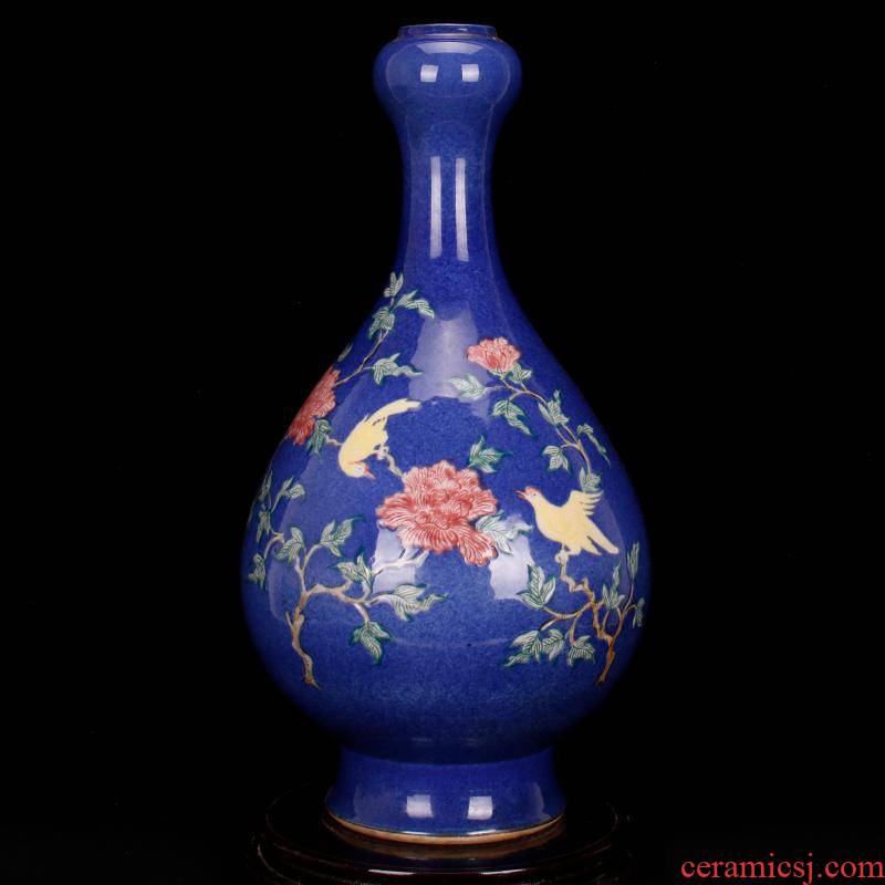 Jingdezhen imitation Ming xuande antique curios blue carved flowers and birds in grain garlic archaize porcelain Chinese style restoring ancient ways furnishing articles