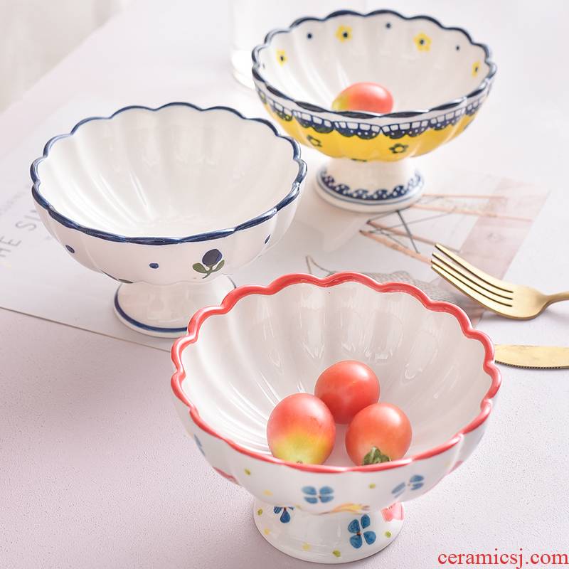 Ceramic tableware creative high ice cream cup ice cream dessert bowl of fruit salad bowls Nordic hand - made small bowl