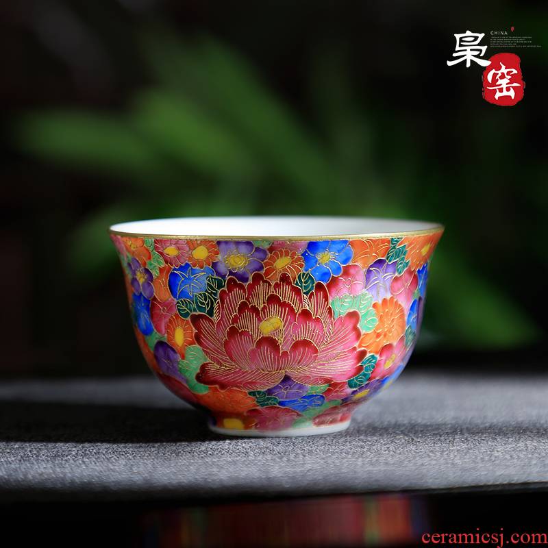 Manual jingdezhen ceramic kung fu tea cup single cup color thread flower sample tea cup hand - made personal small tea cups
