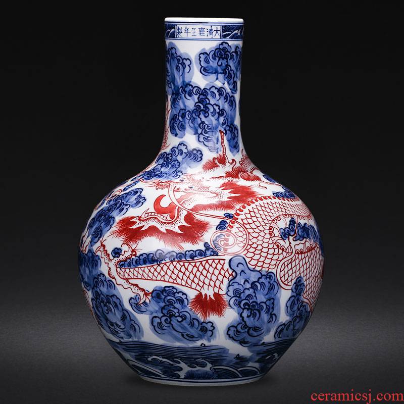 Jingdezhen ceramics hand - made dragon blue and white porcelain vase furnishing articles sitting room flower arranging Chinese style household decorative arts and crafts
