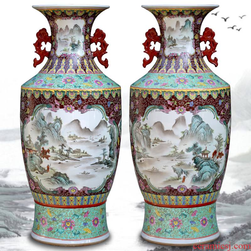 Jingdezhen ceramic hand - made landscape painting big vase household stores sitting room be born Chinese penjing opening gifts