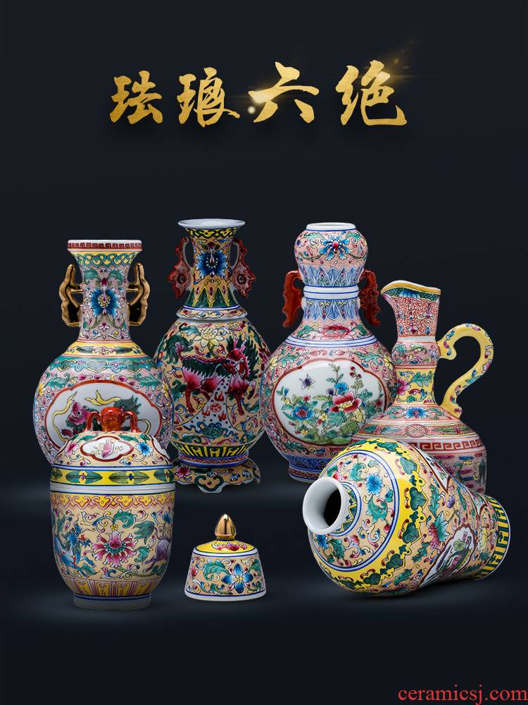 Jingdezhen porcelain floret bottle of pottery and porcelain enamel color restoring ancient ways of archaize sitting room of Chinese style household flower adornment furnishing articles