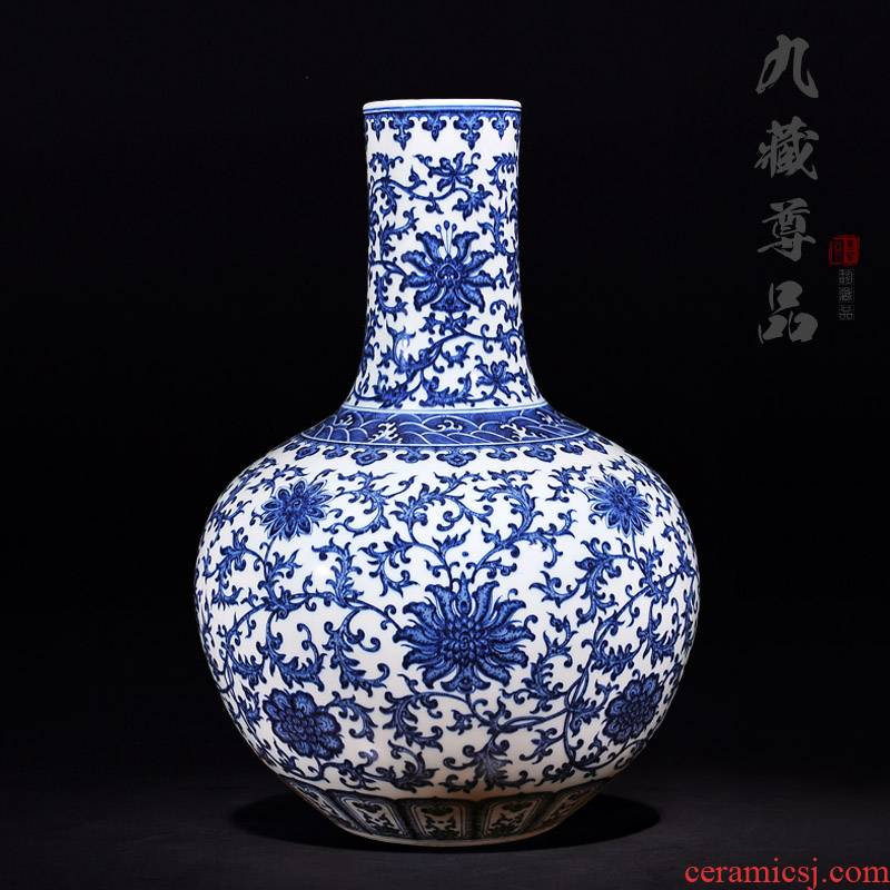 Imitation yuan and Ming blue and white porcelain of jingdezhen ceramics branch lotus tree handicraft fashion contracted sitting room vase