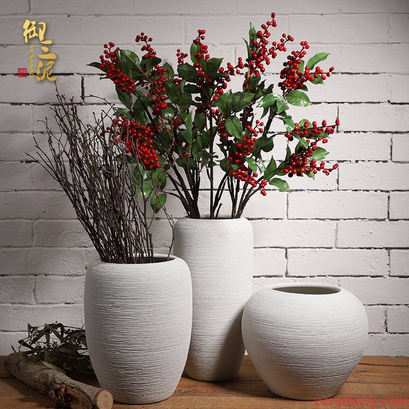 Dried flower vase coarse pottery flowerpot checking ceramic I and contracted hydroponic fleshy Nordic white sitting room place, arranging flowers