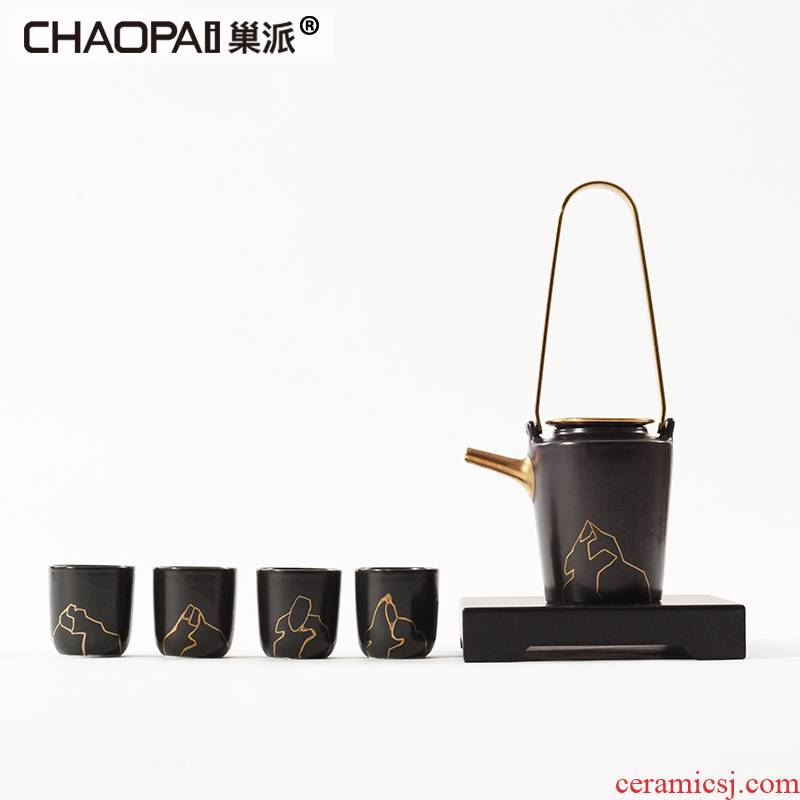 The New Chinese zen ceramic kung fu tea set suit black tea cup tray example room soft adornment is placed
