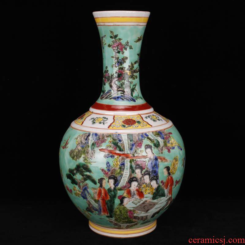 Jingdezhen old manual imitation of the qing dynasty porcelain antique vase green beauty diagram retro decoration furnishing articles in the vase