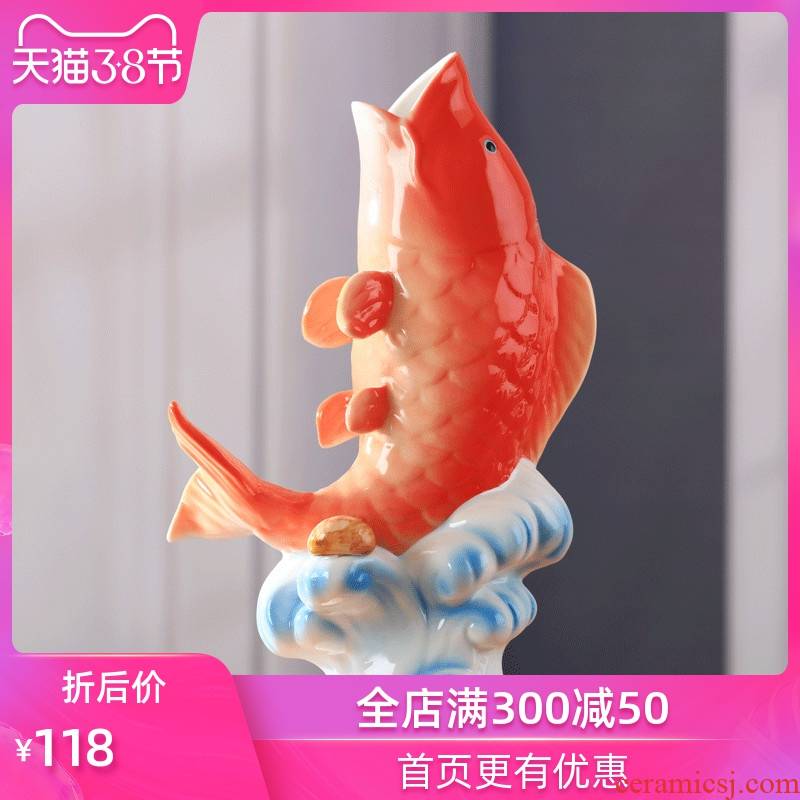 Creative Chinese ceramic decoration home decoration gift porcelain TV ark, porch gold dragon fish carp jump longmen furnishing articles
