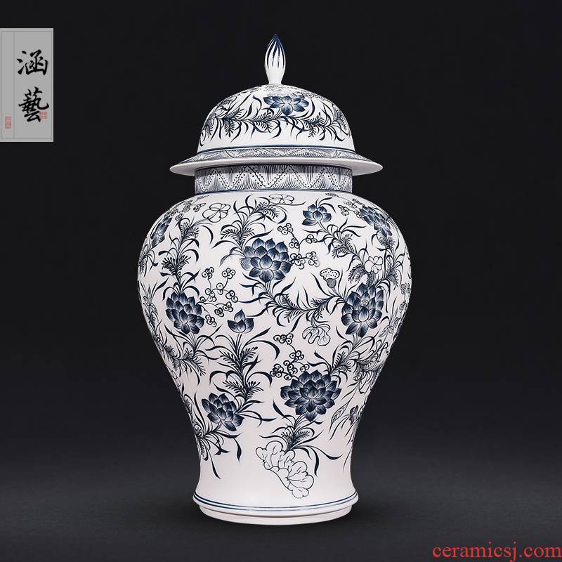 General antique hand - made of blue and white porcelain of jingdezhen ceramics unglazed pot household of Chinese style living room decoration craft gift