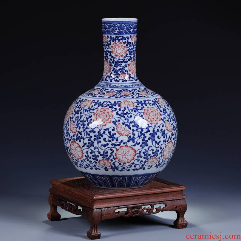 Jingdezhen blue and white porcelain vase of pure manual youligong large sitting room tree archaize handicraft furnishing articles