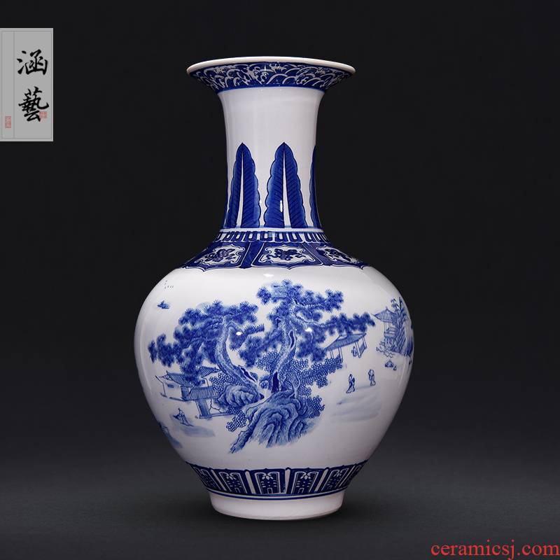 Jingdezhen ceramics archaize qianlong landscape of blue and white porcelain vases, flower arranging Chinese sitting room adornment handicraft furnishing articles
