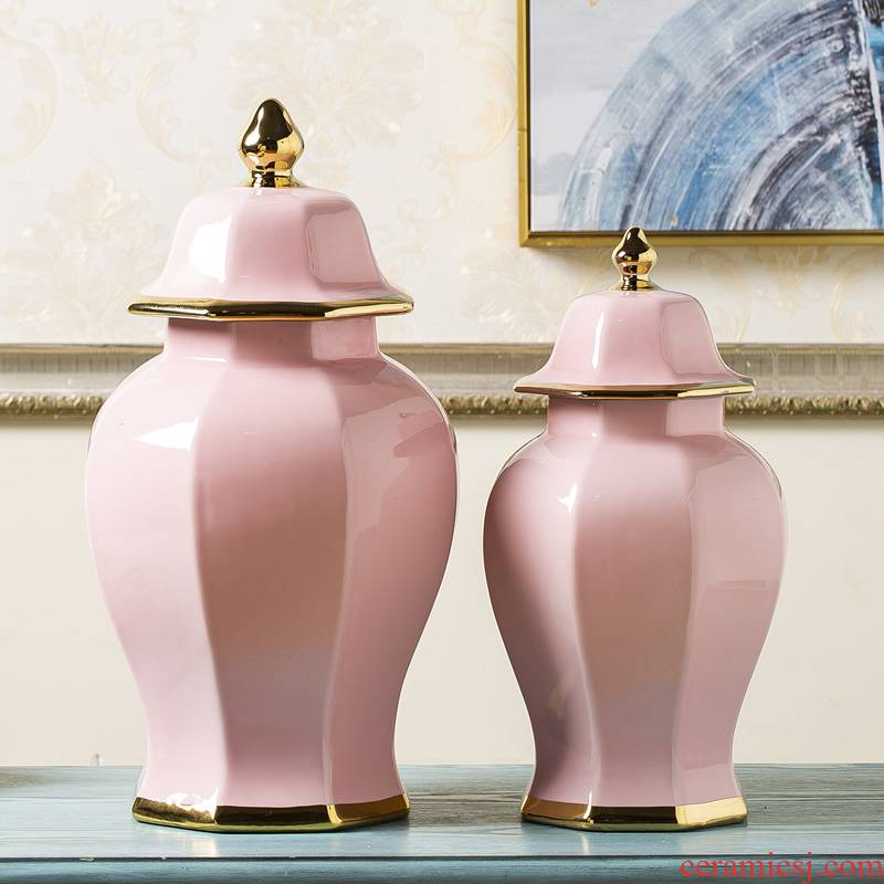General European ceramic pot vase pink light the key-2 luxury of the sitting room porch POTS dry flower flower arranging flower, adornment is placed
