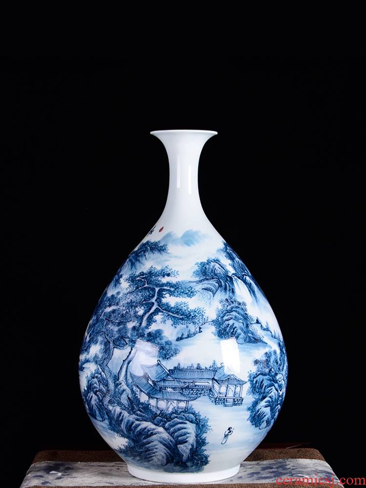 The Master of jingdezhen ceramics hand - made scenery of blue and white porcelain vase antique Chinese style classical sitting room adornment is placed