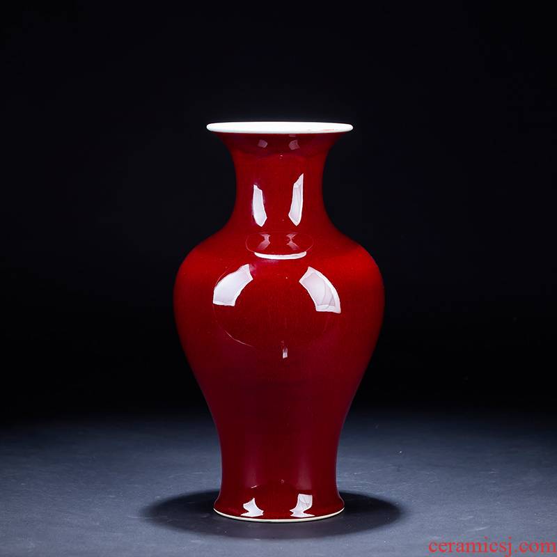 Jingdezhen ceramics ji red vase furnishing articles antique Chinese style living room decoration large fish bottle arranging flowers