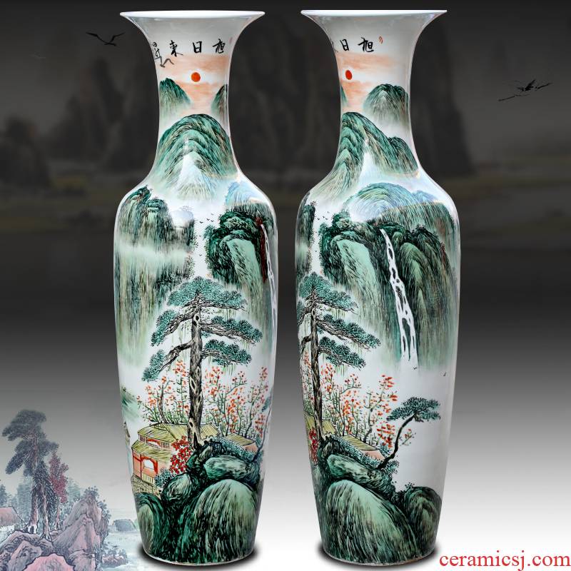 Jingdezhen ceramics hand - made scenery the sunrise, the sitting room of large vase Chinese decorative gift a large place