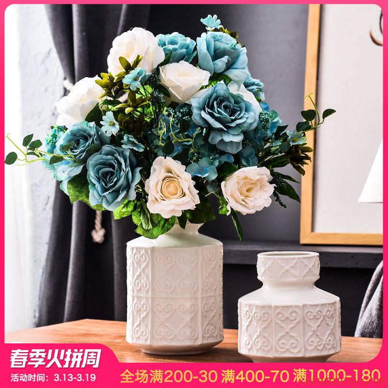European American ceramic home TV ark, household living room table flower arranging dried flower vase floral decorations furnishing articles