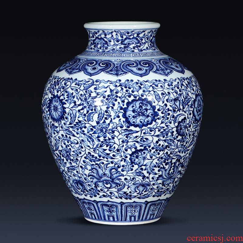 Imitation of qianlong hand - made porcelain of jingdezhen ceramics branch lotus bottle creative Chinese penjing collection gift